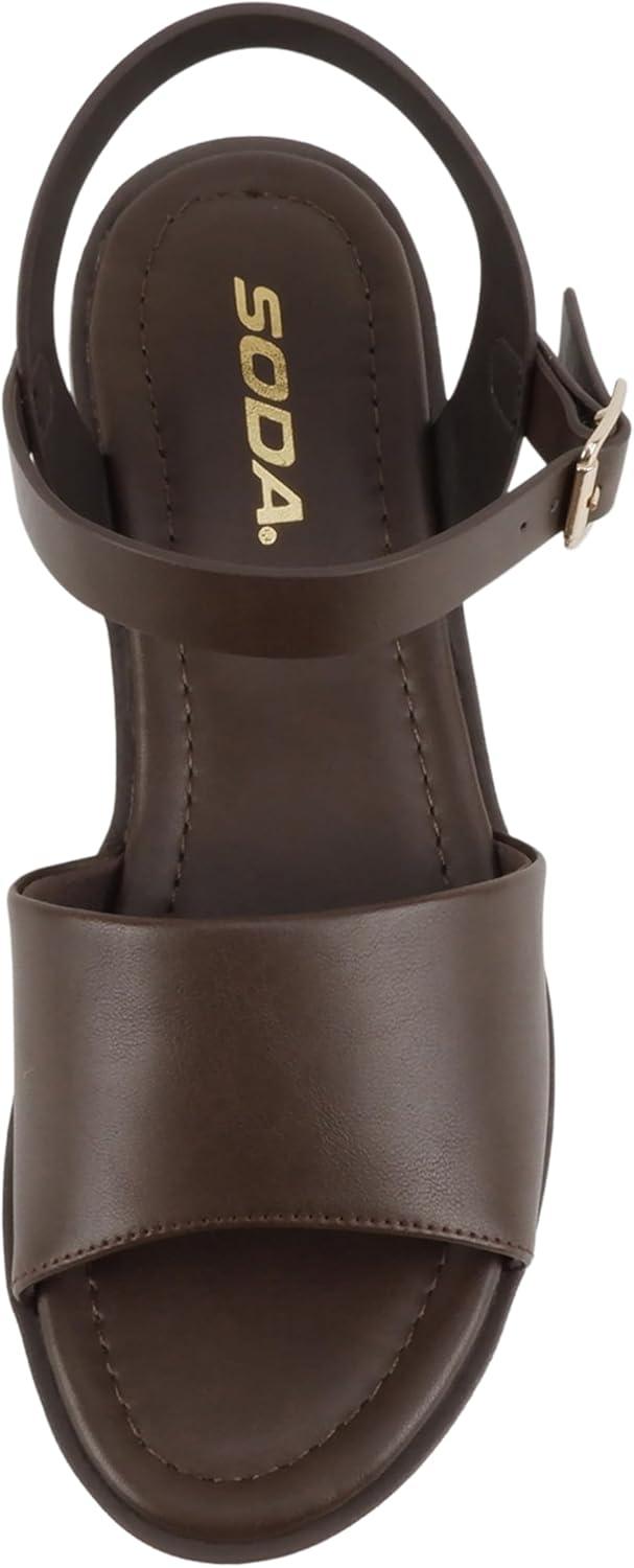 imageSoda Stacie  Women Open Toe Lug Sole Mid Block Heeled Sandals with Adjustable Ankle StrapBrown Pu