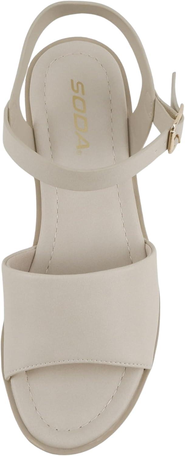 imageSoda Stacie  Women Open Toe Lug Sole Mid Block Heeled Sandals with Adjustable Ankle StrapDark Nude Pu