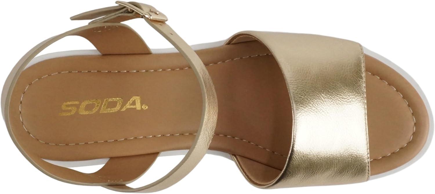 imageSoda Stacie  Women Open Toe Lug Sole Mid Block Heeled Sandals with Adjustable Ankle StrapGold Pu