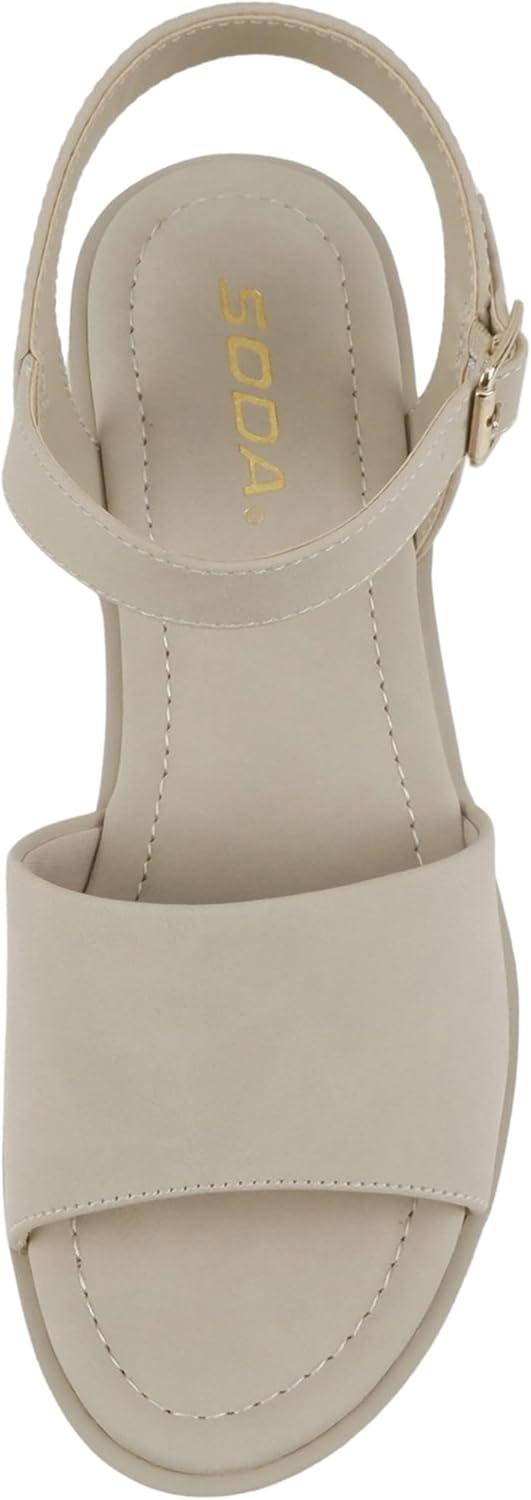 imageSoda Stacie  Women Open Toe Lug Sole Mid Block Heeled Sandals with Adjustable Ankle StrapSand Nubuck