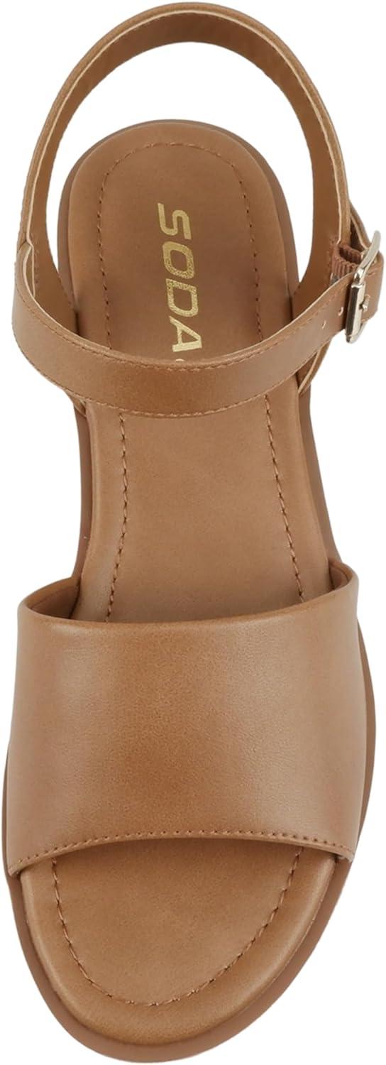 imageSoda Stacie  Women Open Toe Lug Sole Mid Block Heeled Sandals with Adjustable Ankle StrapTan Pu
