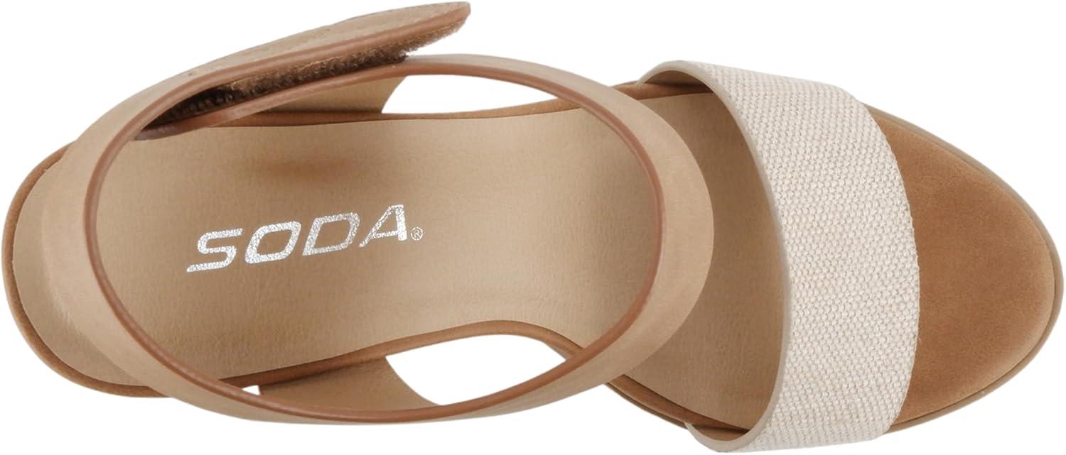 imageSoda WaitA  Women Open Round Toe Chunky Heel Ankle Strap High Heel Dress SandalsBeige CanvasTan