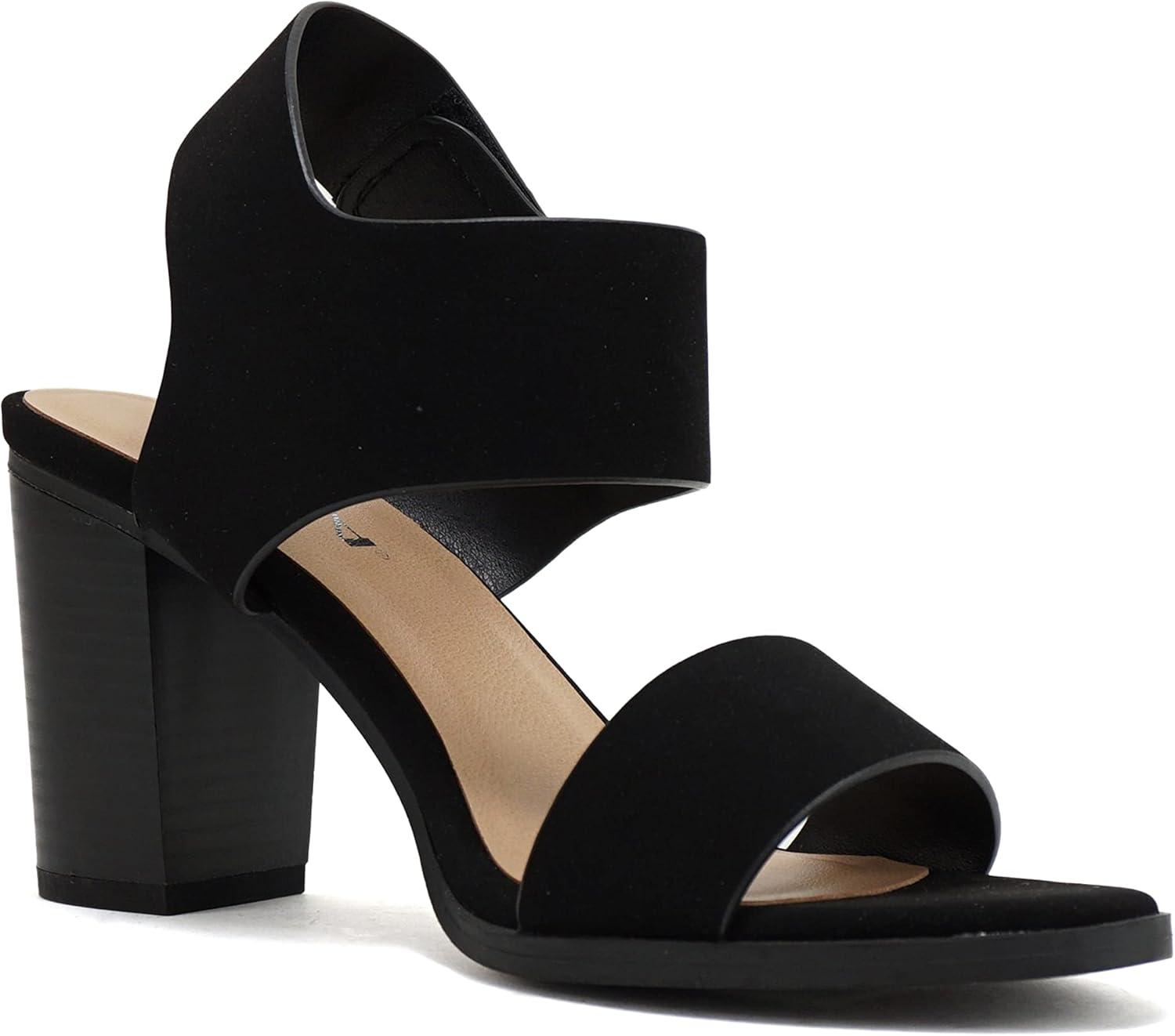 imageSoda WaitA  Women Open Round Toe Chunky Heel Ankle Strap High Heel Dress SandalsBlack