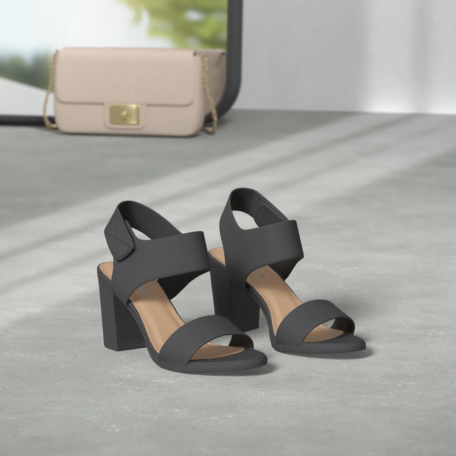 imageSoda WaitA  Women Open Round Toe Chunky Heel Ankle Strap High Heel Dress SandalsBlack