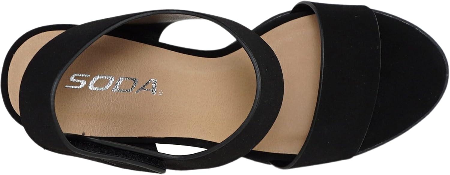 imageSoda WaitA  Women Open Round Toe Chunky Heel Ankle Strap High Heel Dress SandalsBlack Nubuck