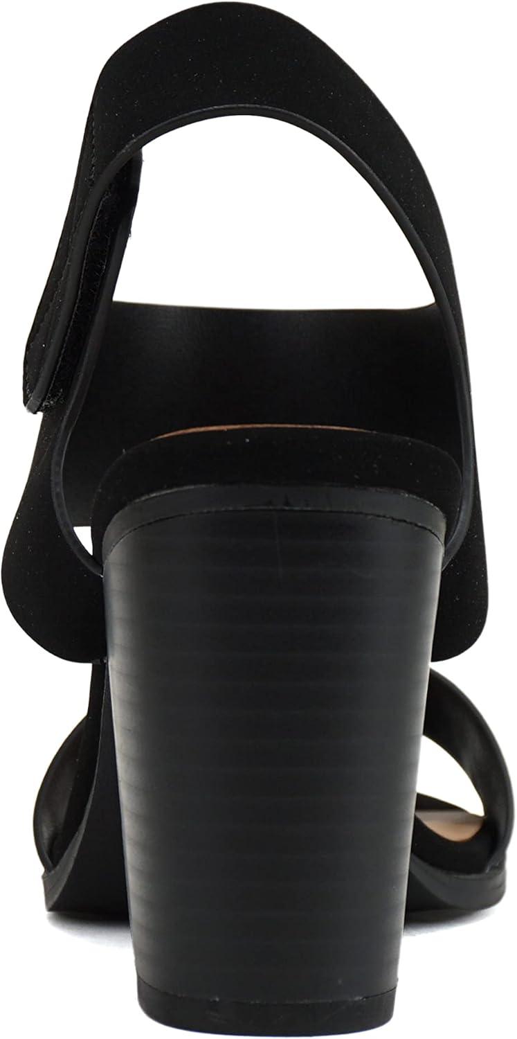 imageSoda WaitA  Women Open Round Toe Chunky Heel Ankle Strap High Heel Dress SandalsBlack Nubuck