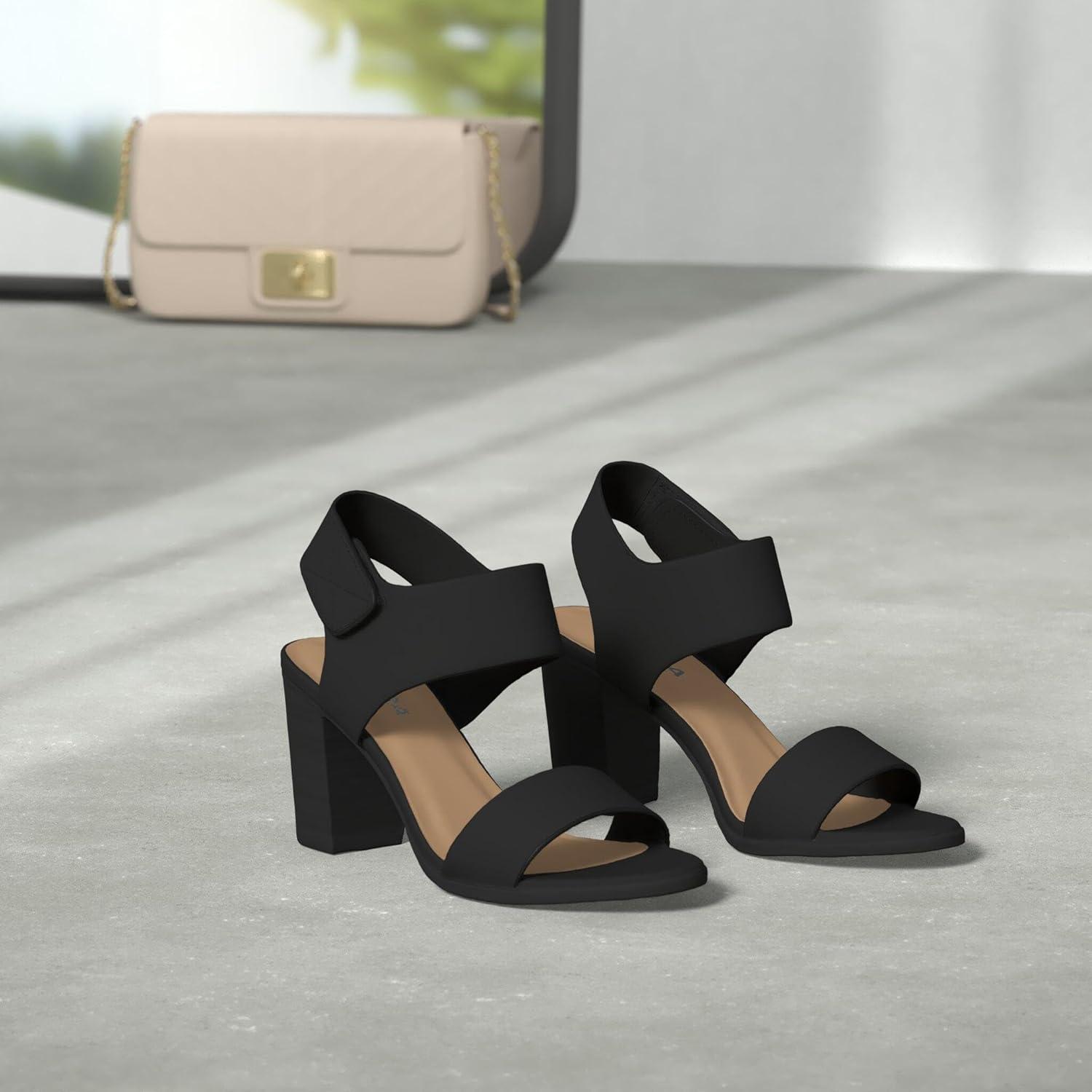 imageSoda WaitA  Women Open Round Toe Chunky Heel Ankle Strap High Heel Dress SandalsBlack Nubuck