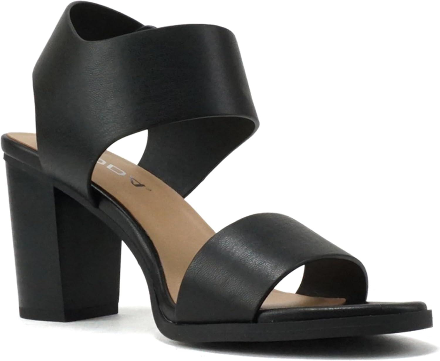 imageSoda WaitA  Women Open Round Toe Chunky Heel Ankle Strap High Heel Dress SandalsBlack Pu