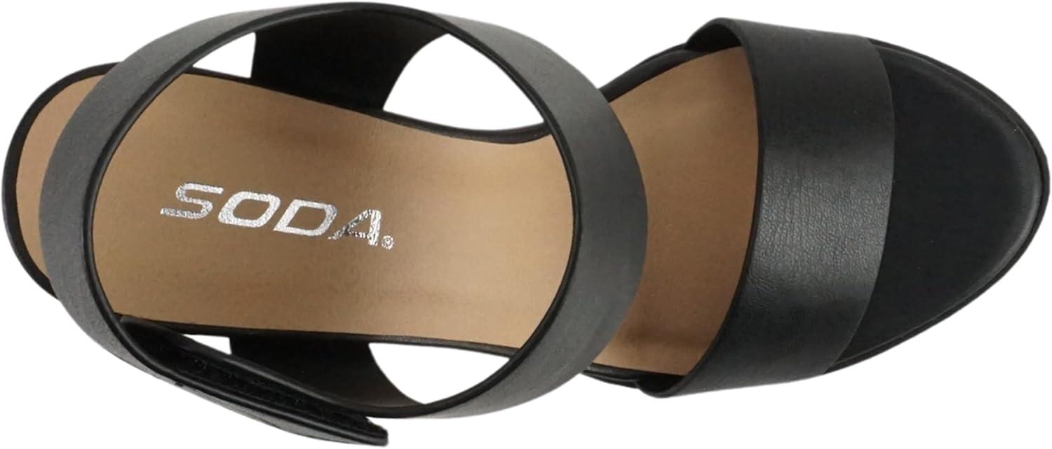 imageSoda WaitA  Women Open Round Toe Chunky Heel Ankle Strap High Heel Dress SandalsBlack Pu