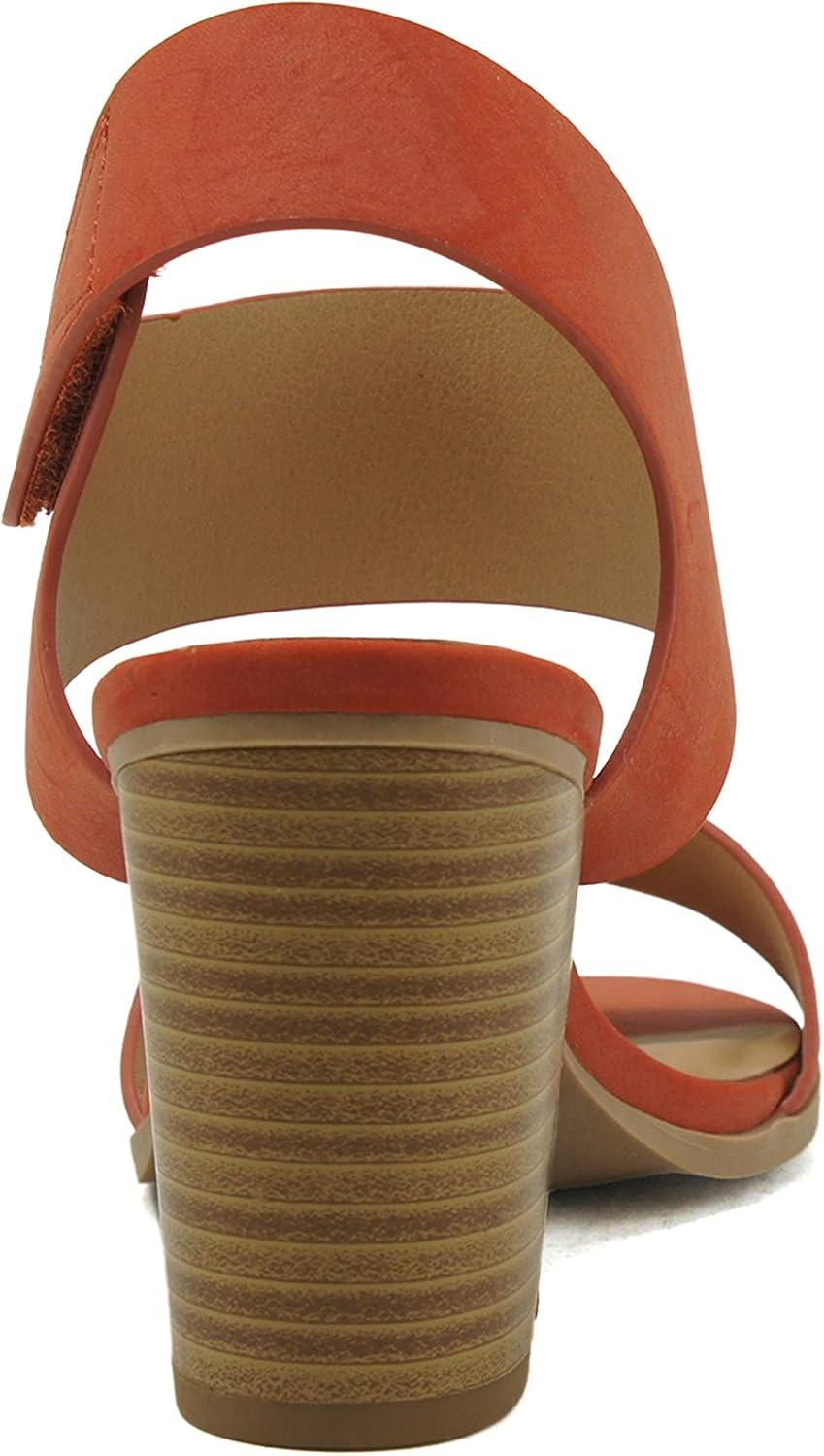 imageSoda WaitA  Women Open Round Toe Chunky Heel Ankle Strap High Heel Dress SandalsBurnt Orange Nubuck