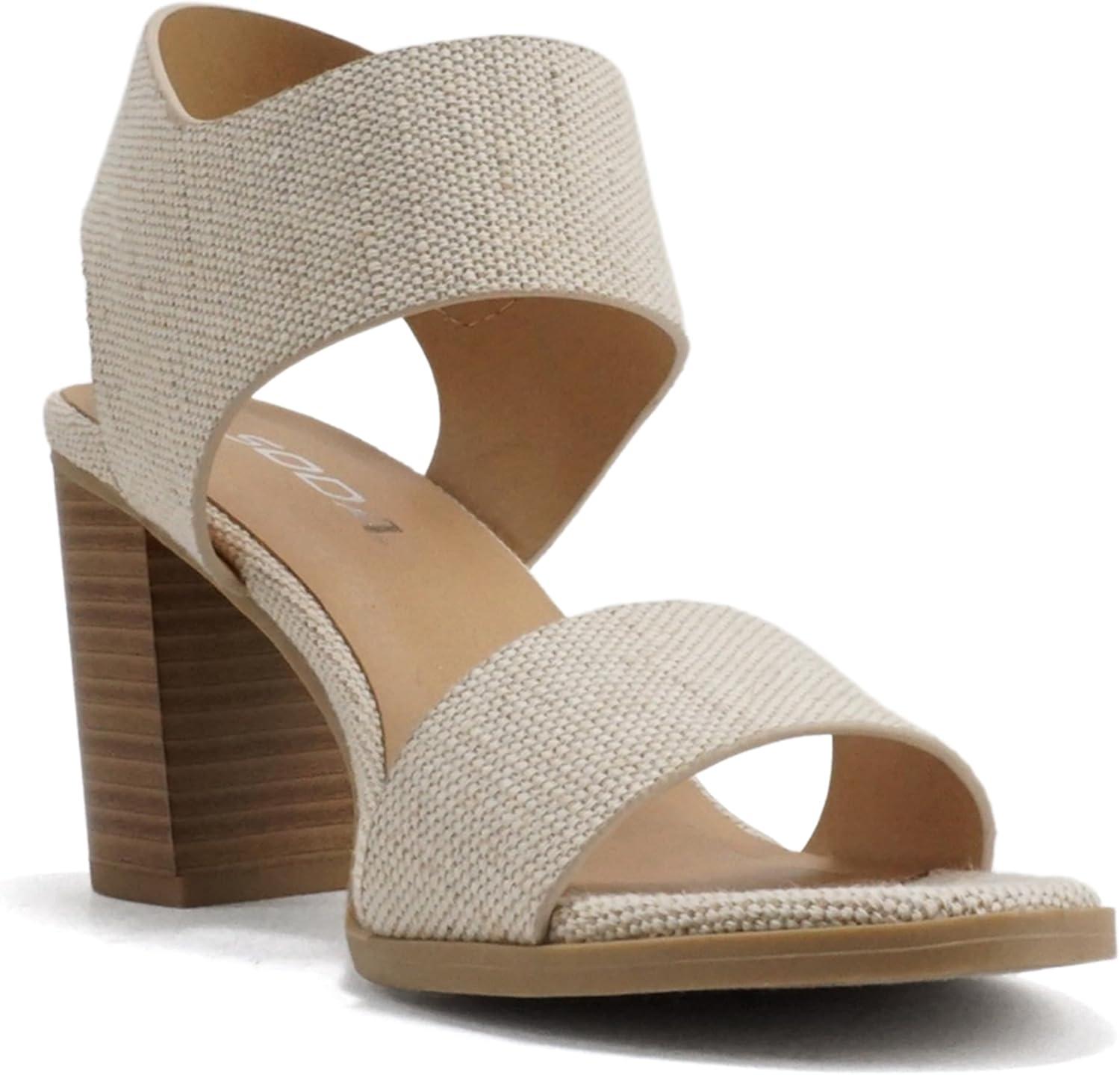 imageSoda WaitA  Women Open Round Toe Chunky Heel Ankle Strap High Heel Dress SandalsCanvas Beige