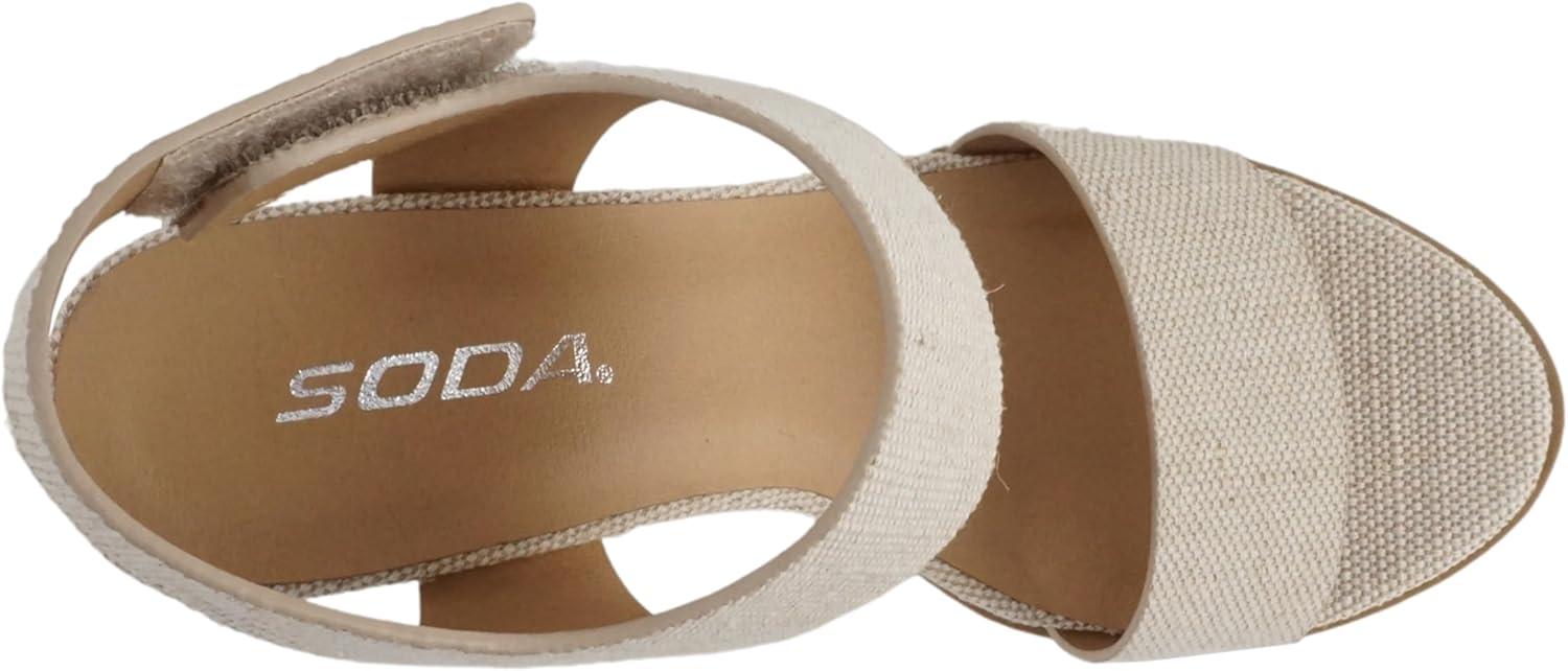 imageSoda WaitA  Women Open Round Toe Chunky Heel Ankle Strap High Heel Dress SandalsCanvas Beige
