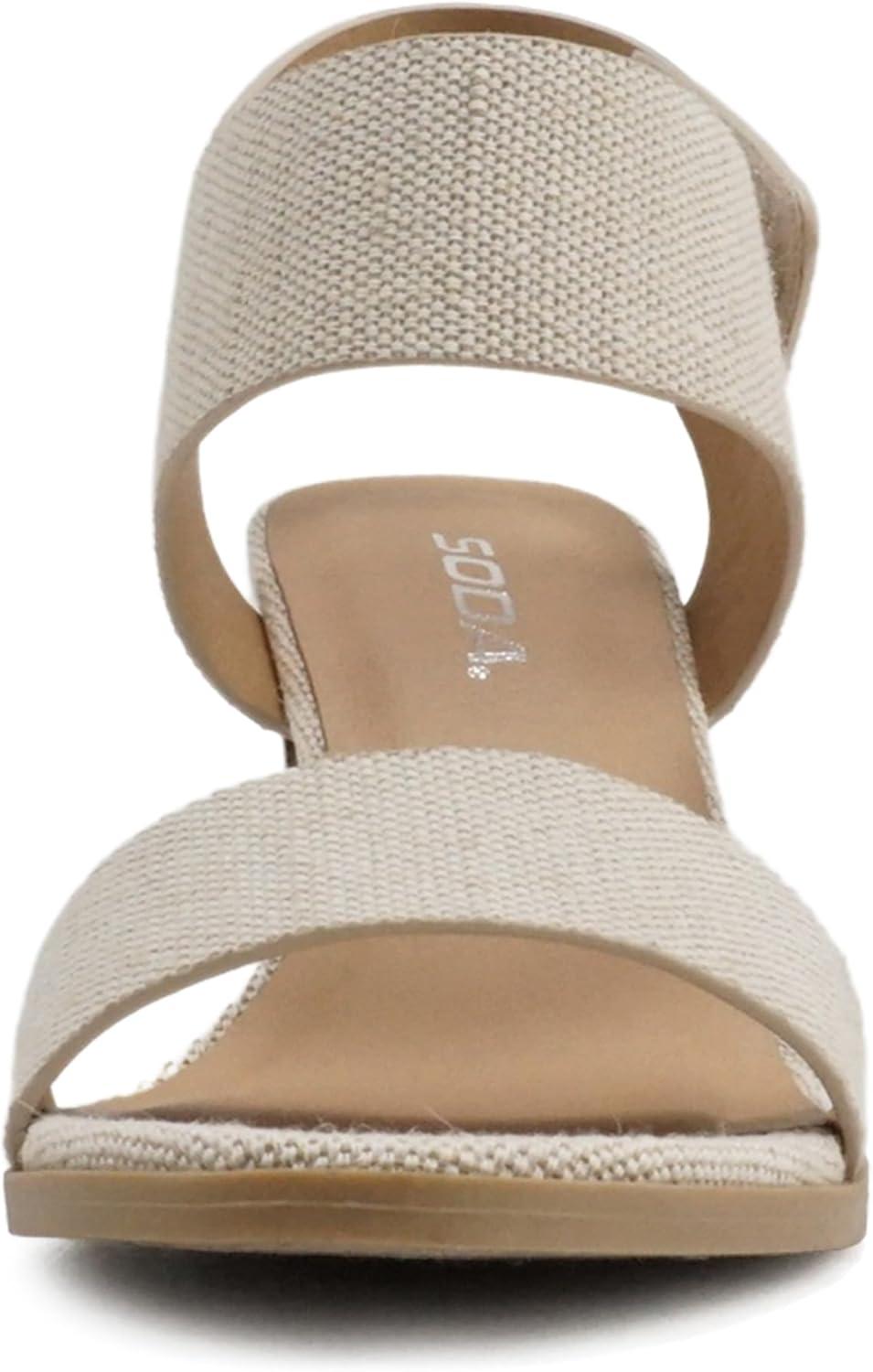 imageSoda WaitA  Women Open Round Toe Chunky Heel Ankle Strap High Heel Dress SandalsCanvas Beige