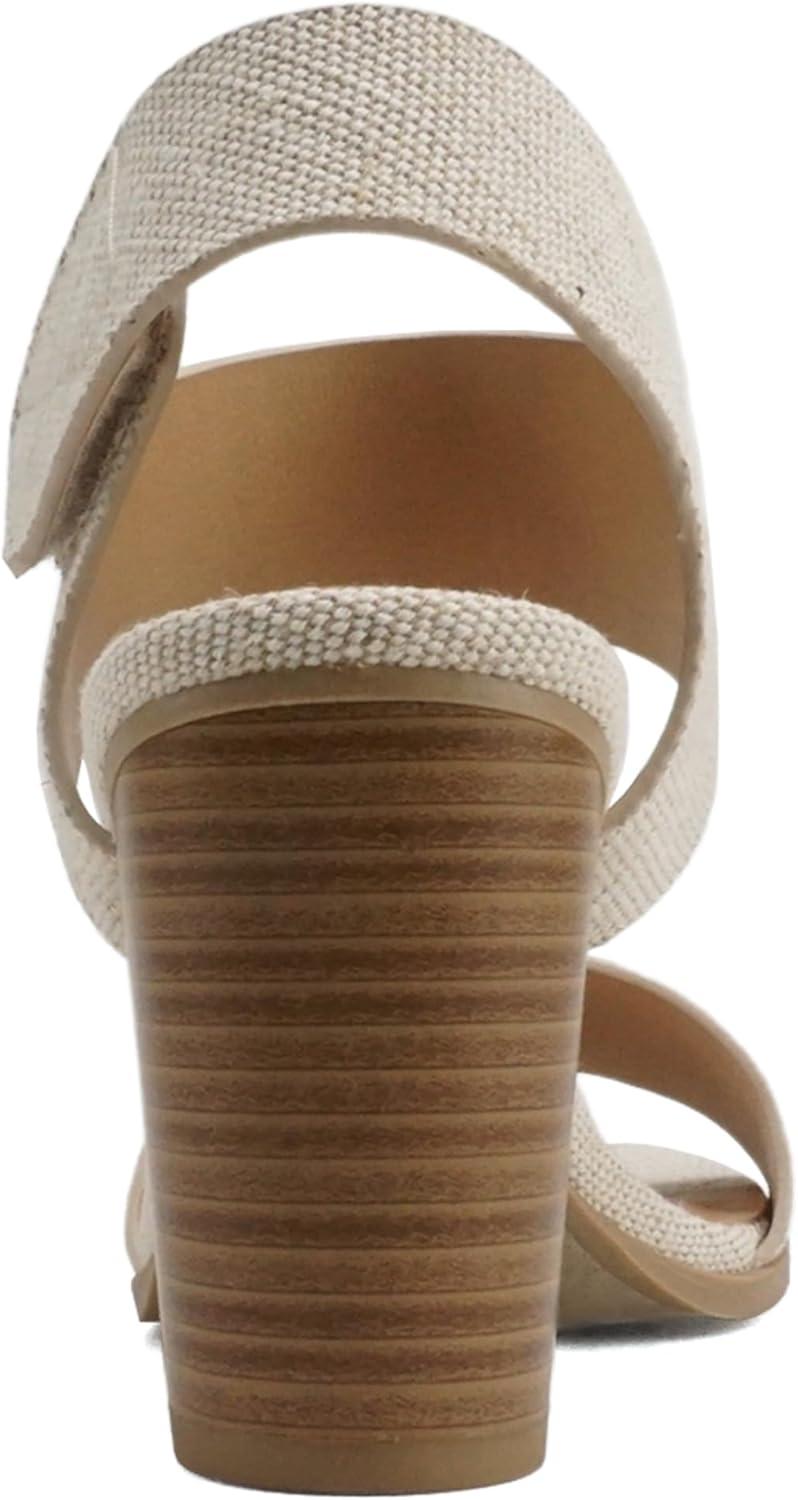 imageSoda WaitA  Women Open Round Toe Chunky Heel Ankle Strap High Heel Dress SandalsCanvas Beige