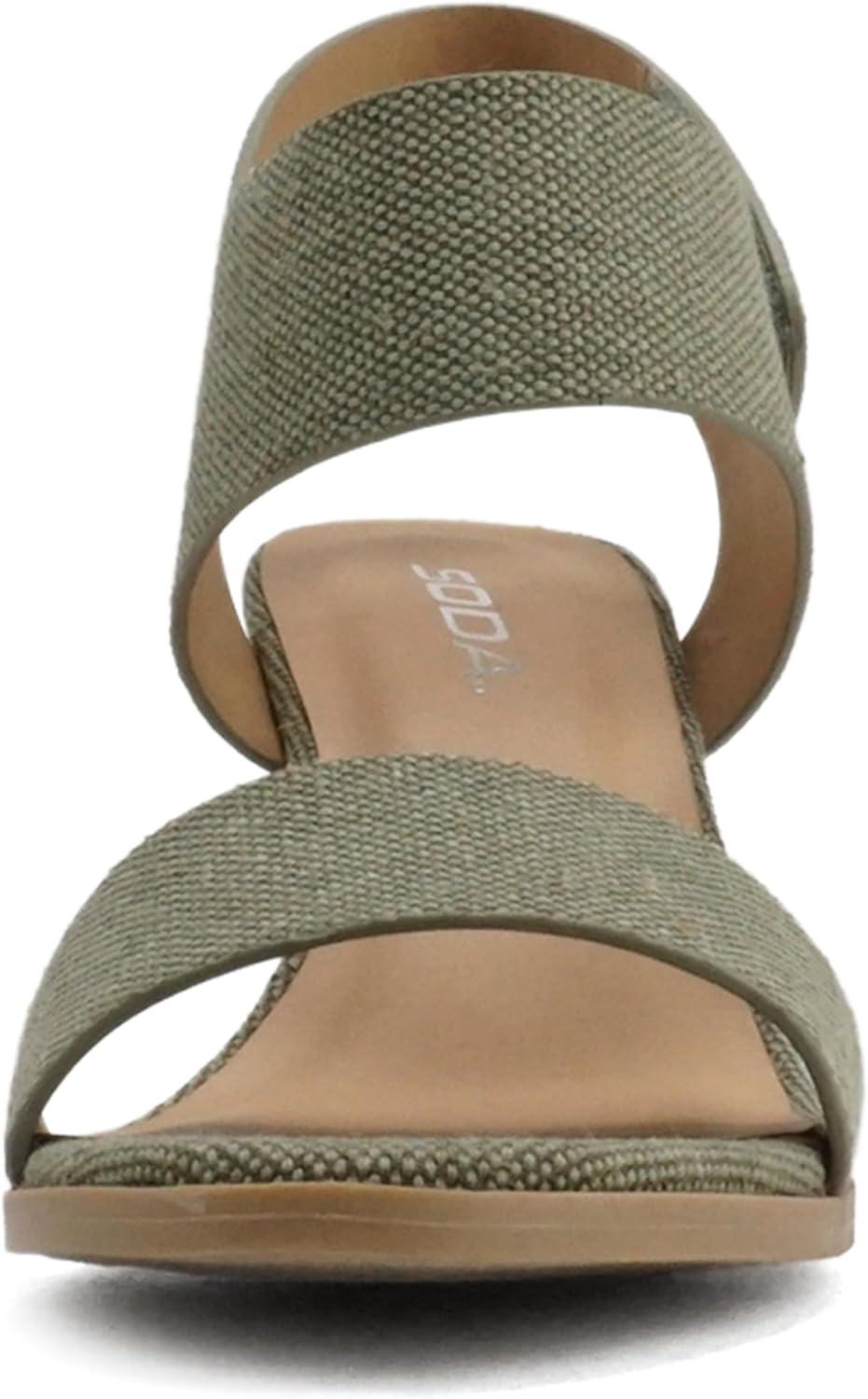 imageSoda WaitA  Women Open Round Toe Chunky Heel Ankle Strap High Heel Dress SandalsCanvas Khaki