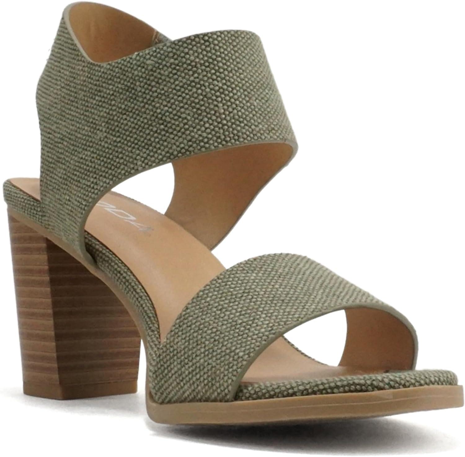 imageSoda WaitA  Women Open Round Toe Chunky Heel Ankle Strap High Heel Dress SandalsCanvas Khaki