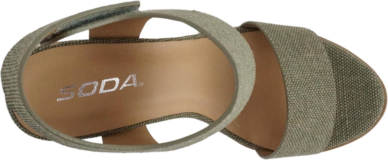 imageSoda WaitA  Women Open Round Toe Chunky Heel Ankle Strap High Heel Dress SandalsCanvas Khaki
