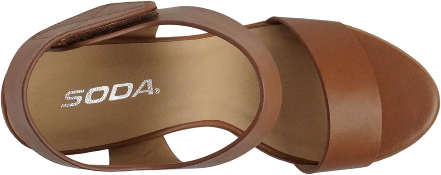imageSoda WaitA  Women Open Round Toe Chunky Heel Ankle Strap High Heel Dress SandalsCongnac