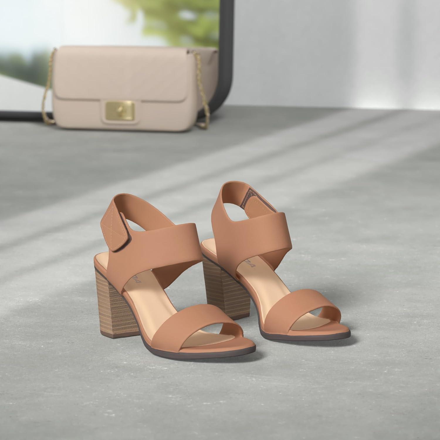 imageSoda WaitA  Women Open Round Toe Chunky Heel Ankle Strap High Heel Dress SandalsCongnac