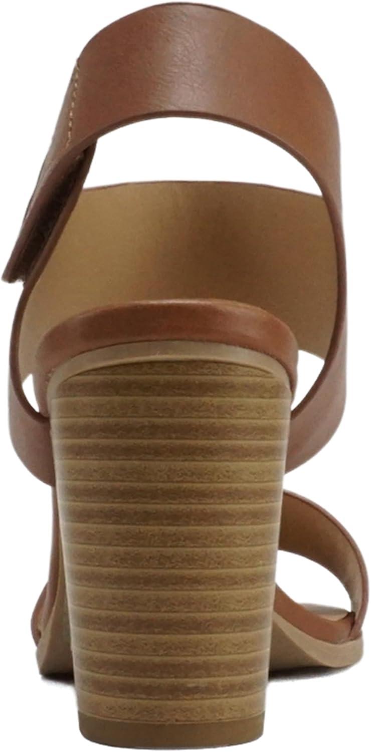 imageSoda WaitA  Women Open Round Toe Chunky Heel Ankle Strap High Heel Dress SandalsCongnac