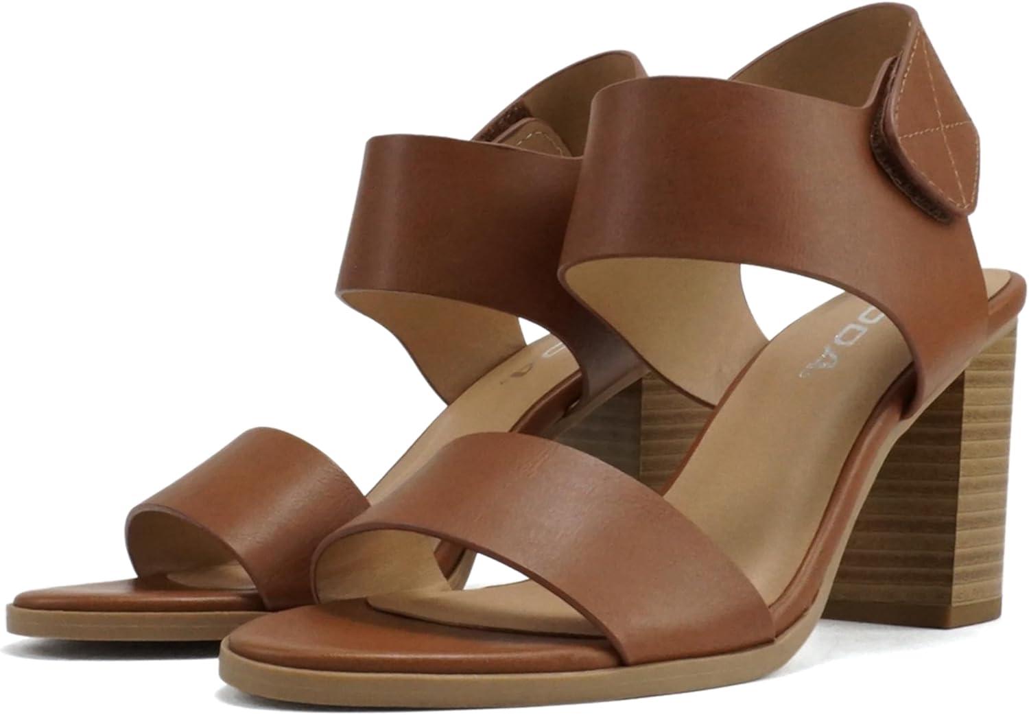imageSoda WaitA  Women Open Round Toe Chunky Heel Ankle Strap High Heel Dress SandalsCongnac