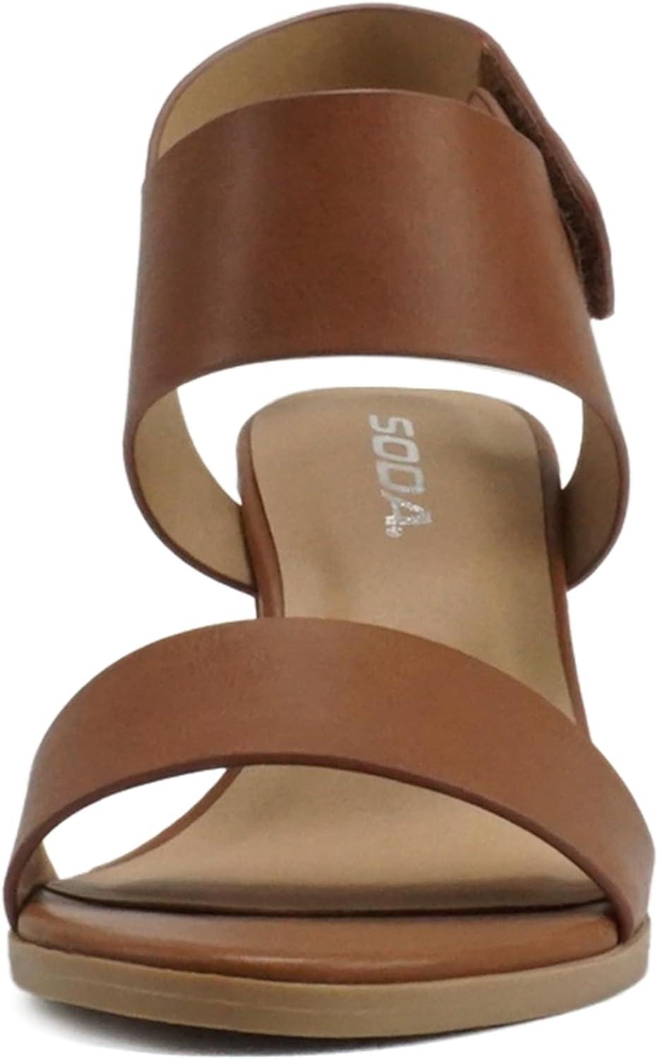 imageSoda WaitA  Women Open Round Toe Chunky Heel Ankle Strap High Heel Dress SandalsCongnac