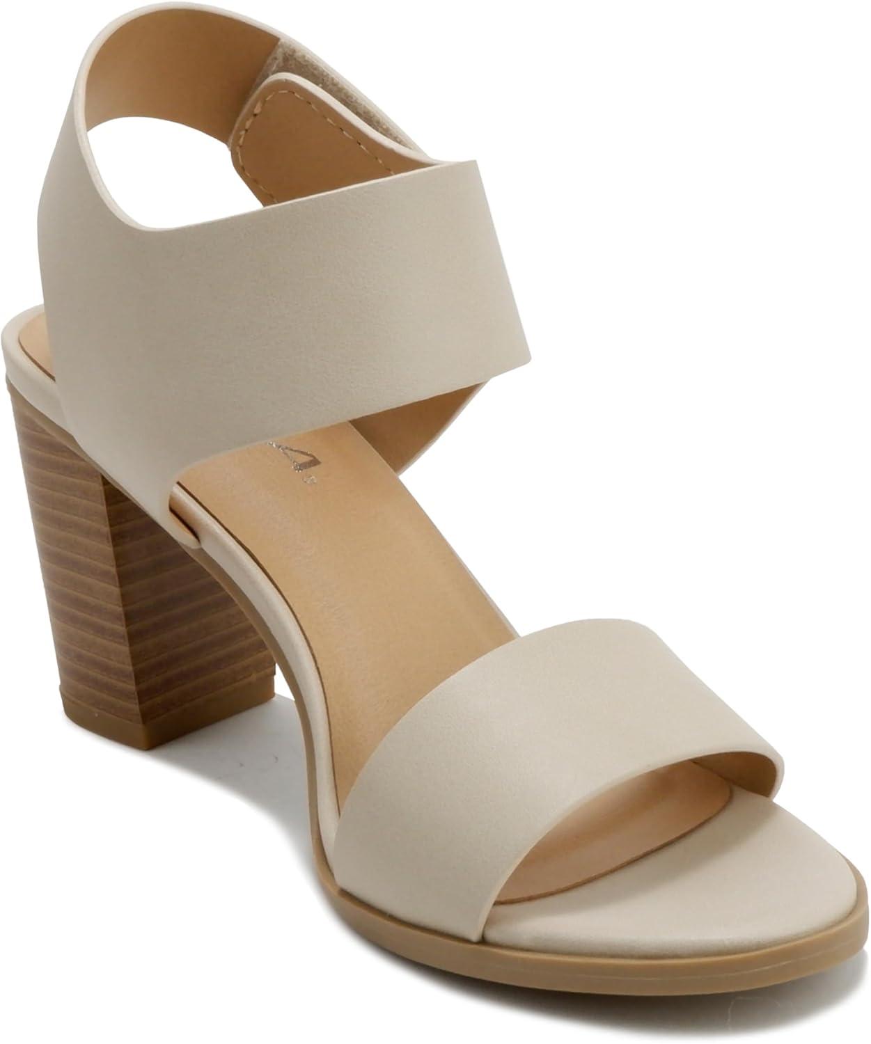 imageSoda WaitA  Women Open Round Toe Chunky Heel Ankle Strap High Heel Dress SandalsDark Nude