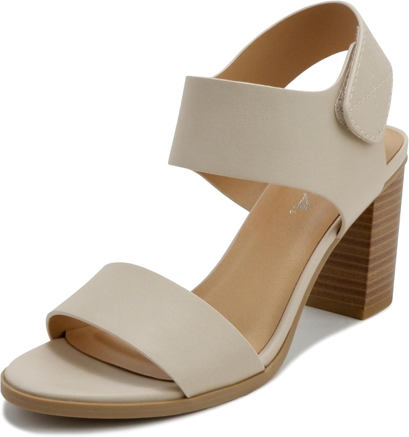 imageSoda WaitA  Women Open Round Toe Chunky Heel Ankle Strap High Heel Dress SandalsDark Nude