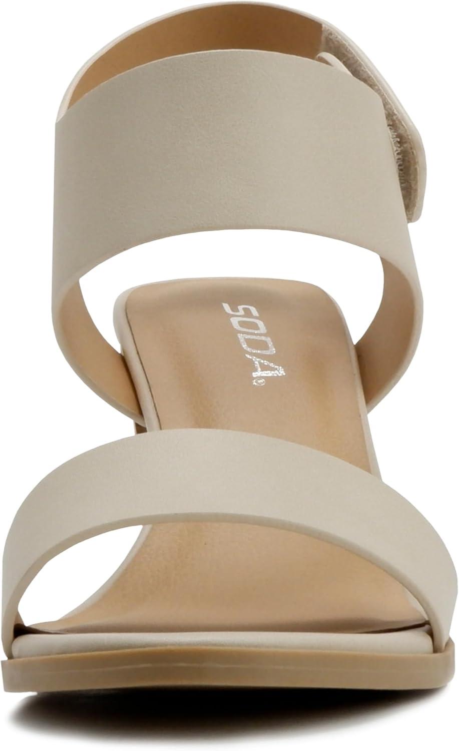 imageSoda WaitA  Women Open Round Toe Chunky Heel Ankle Strap High Heel Dress SandalsDark Nude