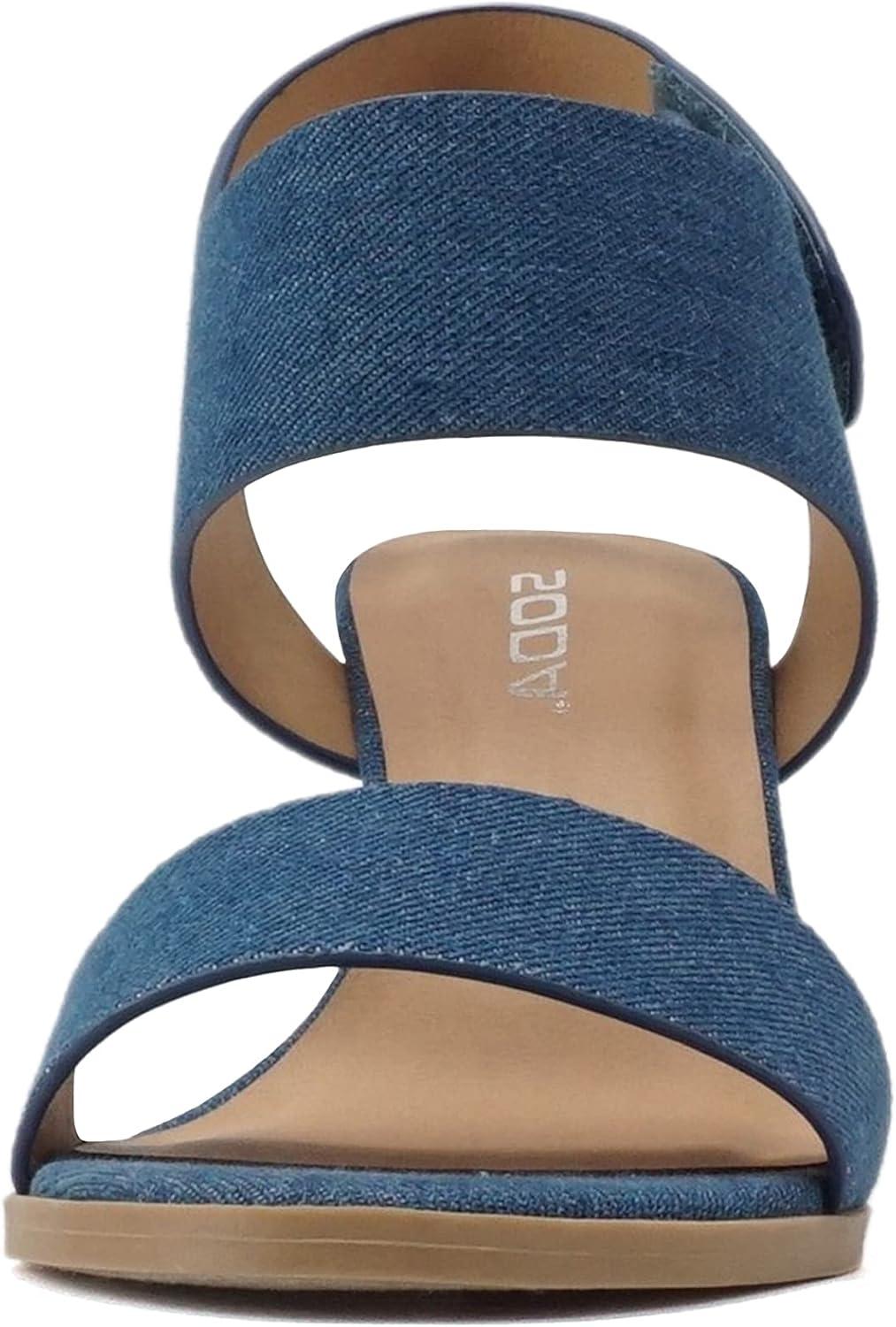 imageSoda WaitA  Women Open Round Toe Chunky Heel Ankle Strap High Heel Dress SandalsDenim Midblue