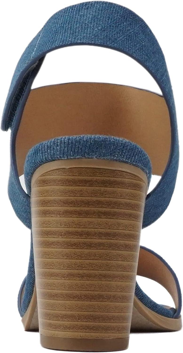 imageSoda WaitA  Women Open Round Toe Chunky Heel Ankle Strap High Heel Dress SandalsDenim Midblue