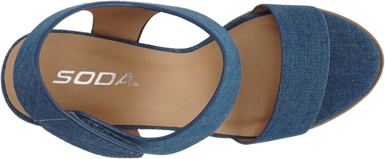 imageSoda WaitA  Women Open Round Toe Chunky Heel Ankle Strap High Heel Dress SandalsDenim Midblue
