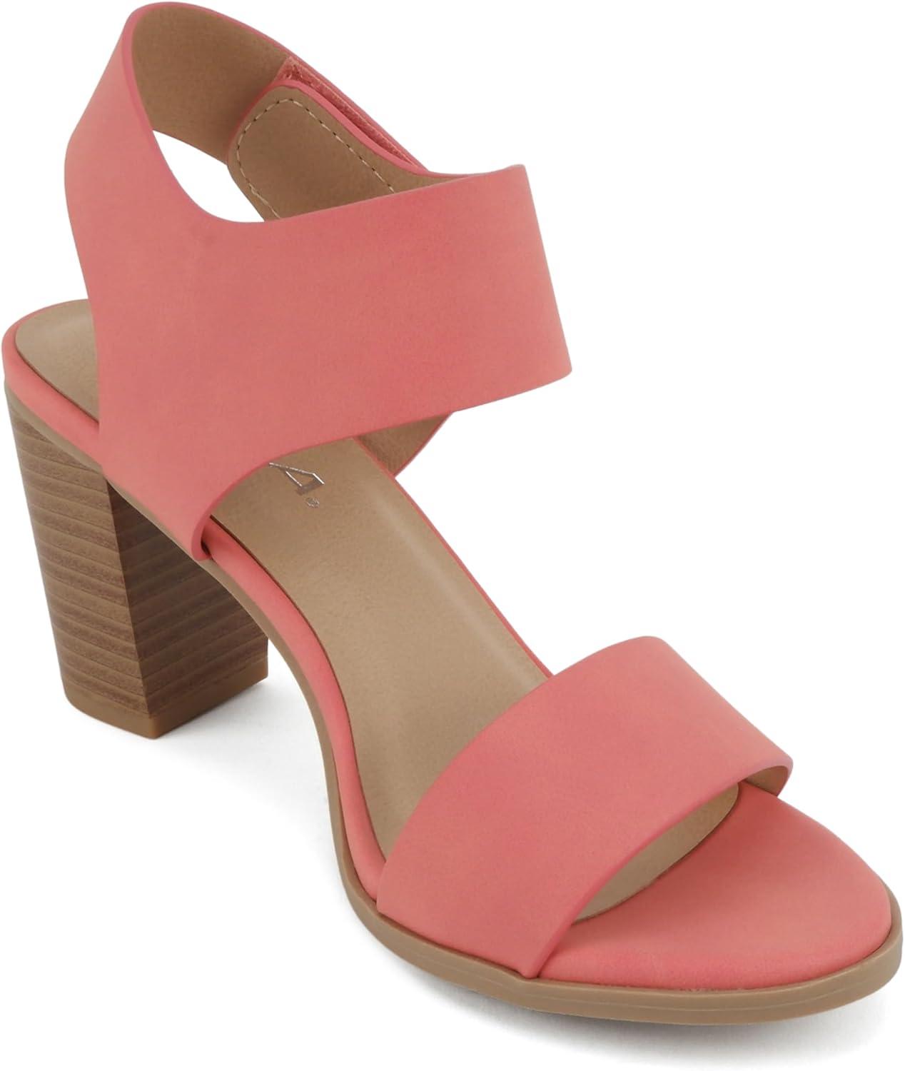 imageSoda WaitA  Women Open Round Toe Chunky Heel Ankle Strap High Heel Dress SandalsDusty Coral