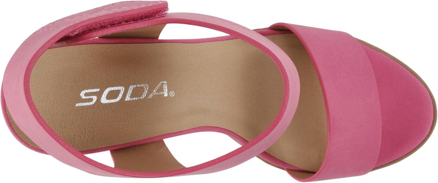 imageSoda WaitA  Women Open Round Toe Chunky Heel Ankle Strap High Heel Dress SandalsFuchsia Nbpu