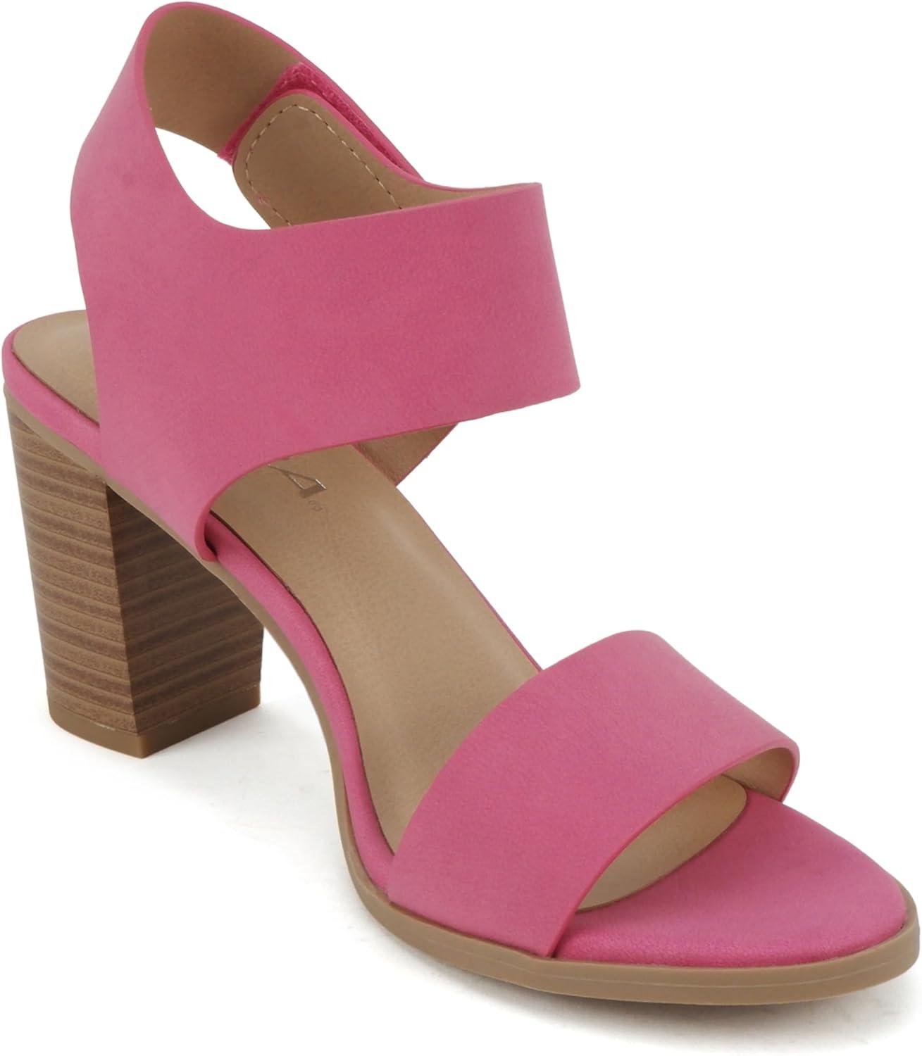 imageSoda WaitA  Women Open Round Toe Chunky Heel Ankle Strap High Heel Dress SandalsFuchsia Nbpu