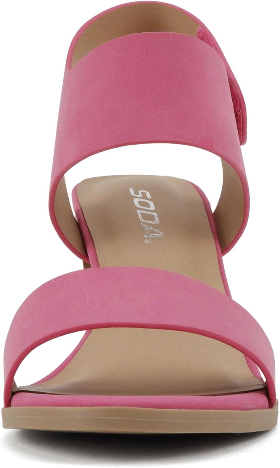 imageSoda WaitA  Women Open Round Toe Chunky Heel Ankle Strap High Heel Dress SandalsFuchsia Nbpu