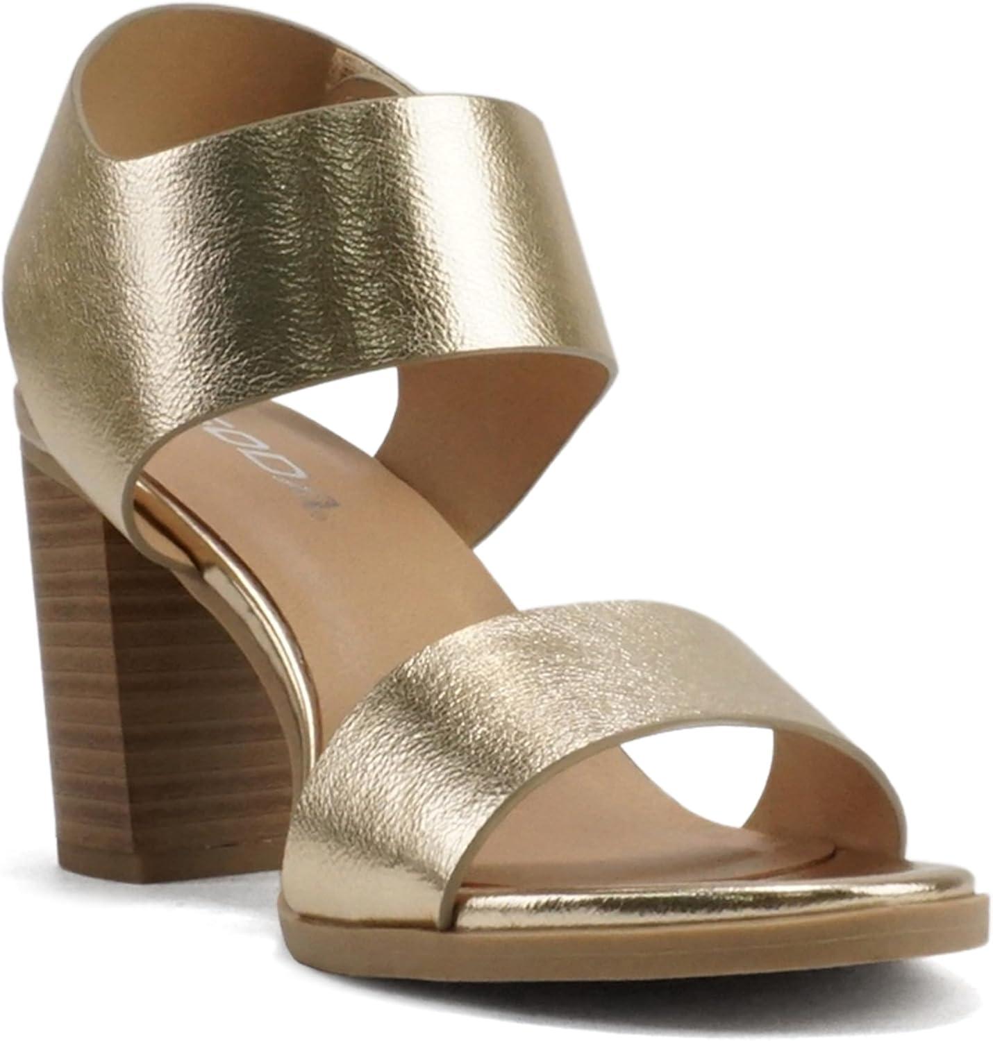 imageSoda WaitA  Women Open Round Toe Chunky Heel Ankle Strap High Heel Dress SandalsGold