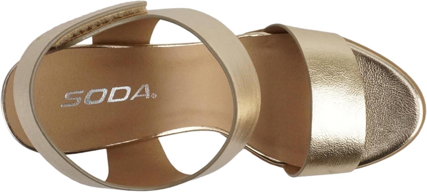imageSoda WaitA  Women Open Round Toe Chunky Heel Ankle Strap High Heel Dress SandalsGold