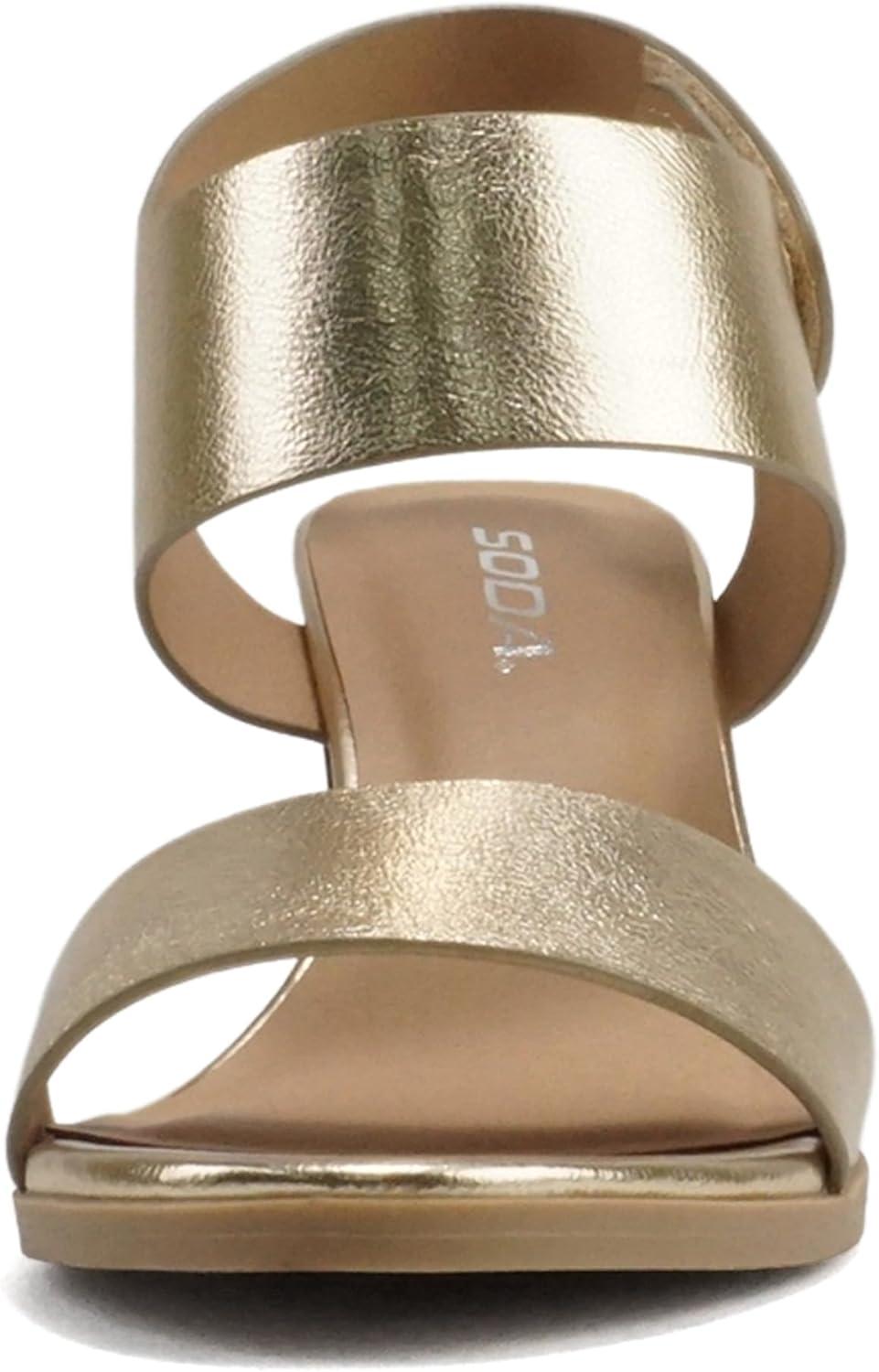 imageSoda WaitA  Women Open Round Toe Chunky Heel Ankle Strap High Heel Dress SandalsGold