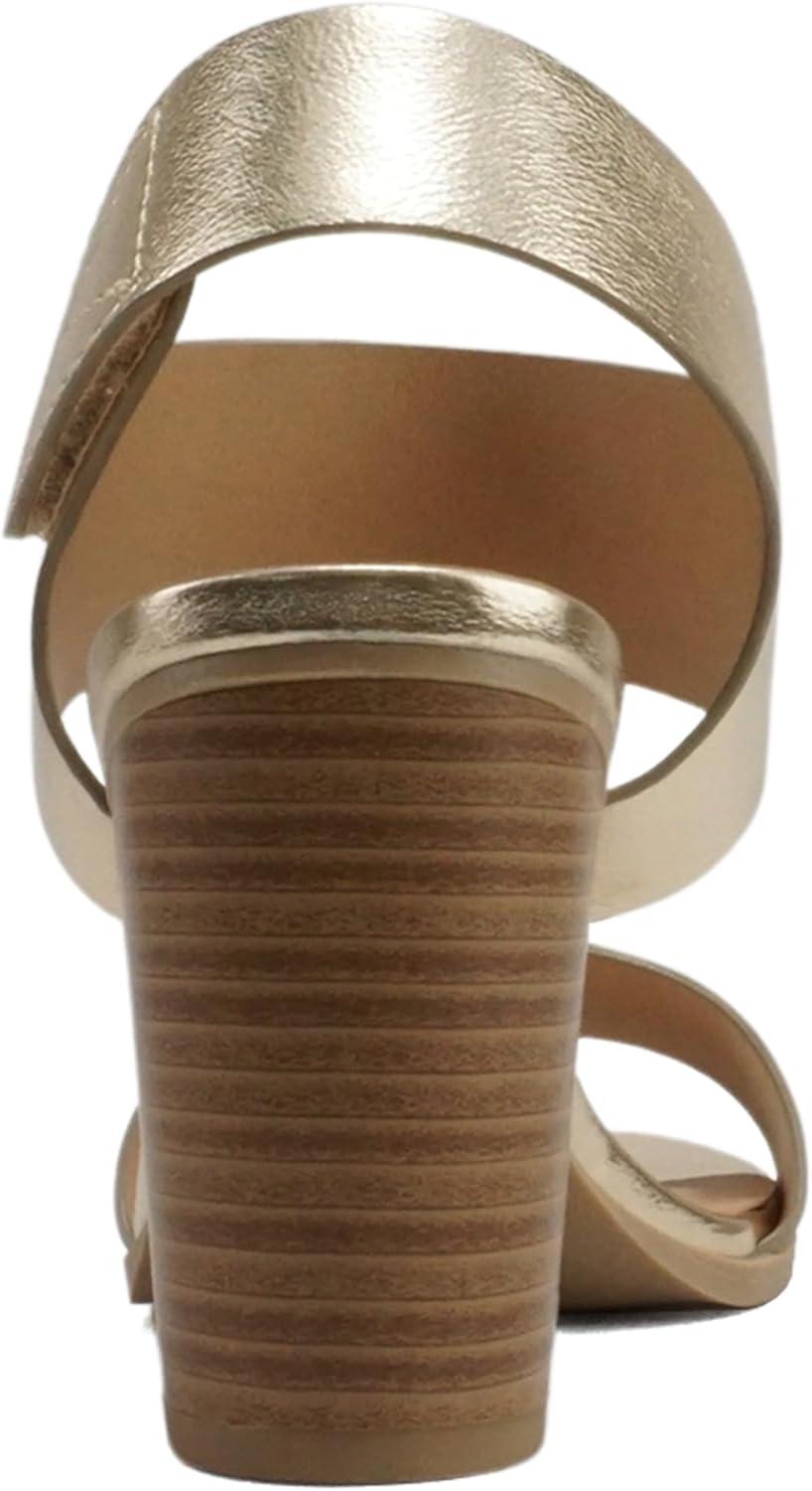 imageSoda WaitA  Women Open Round Toe Chunky Heel Ankle Strap High Heel Dress SandalsGold