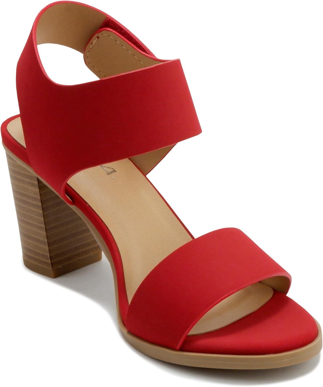 imageSoda WaitA  Women Open Round Toe Chunky Heel Ankle Strap High Heel Dress SandalsLipstick