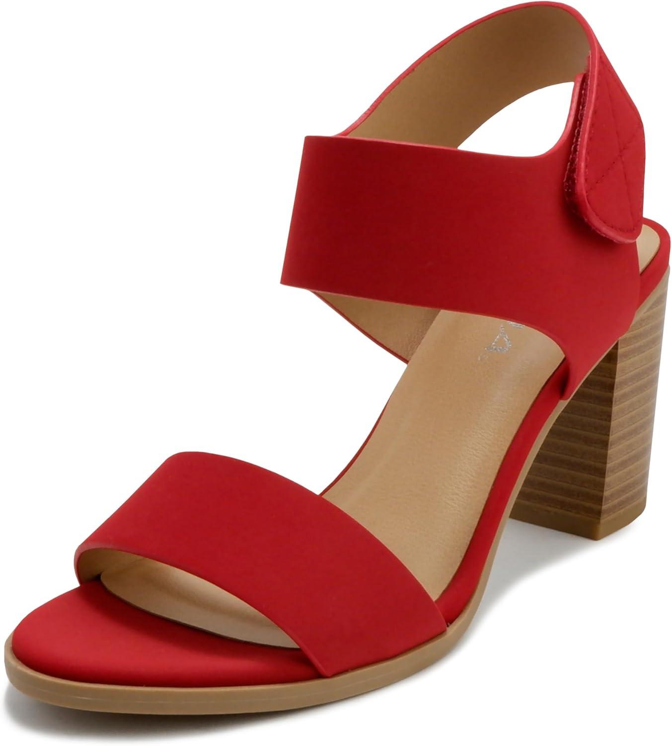 imageSoda WaitA  Women Open Round Toe Chunky Heel Ankle Strap High Heel Dress SandalsLipstick