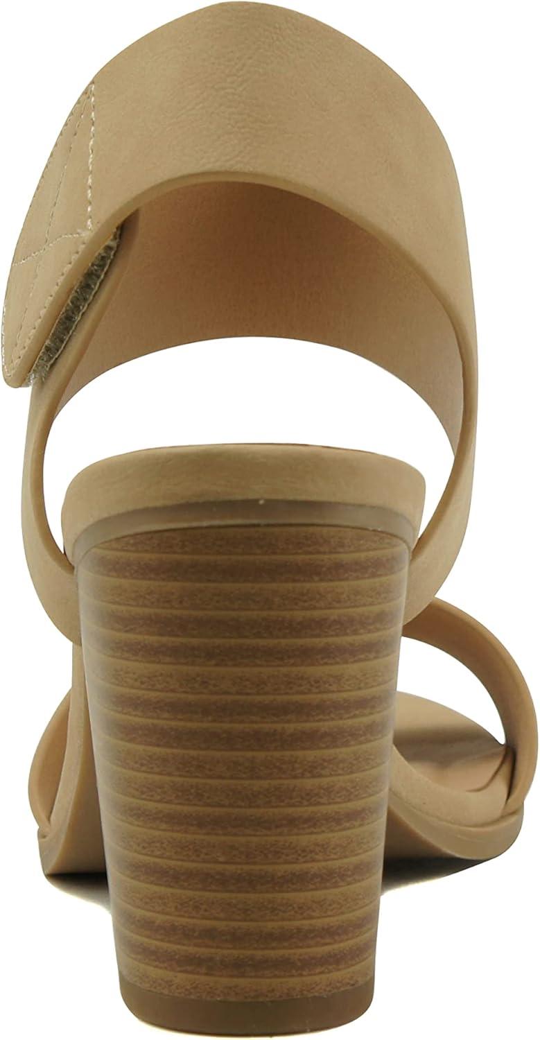imageSoda WaitA  Women Open Round Toe Chunky Heel Ankle Strap High Heel Dress SandalsNew Natural