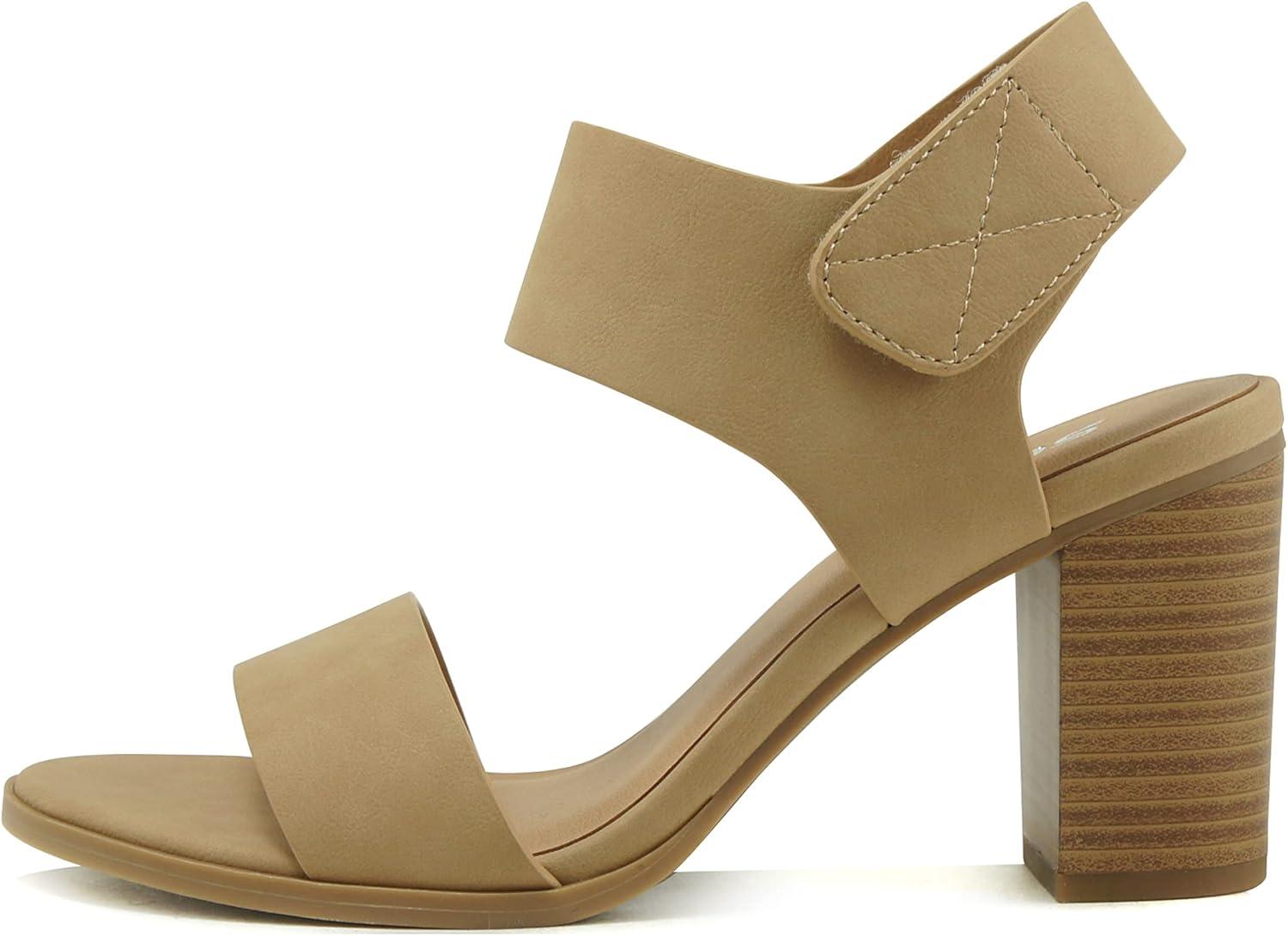 imageSoda WaitA  Women Open Round Toe Chunky Heel Ankle Strap High Heel Dress SandalsNew Natural