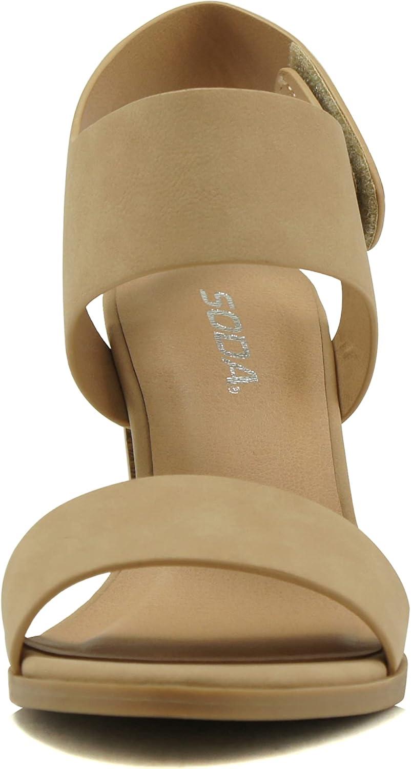 imageSoda WaitA  Women Open Round Toe Chunky Heel Ankle Strap High Heel Dress SandalsNew Natural