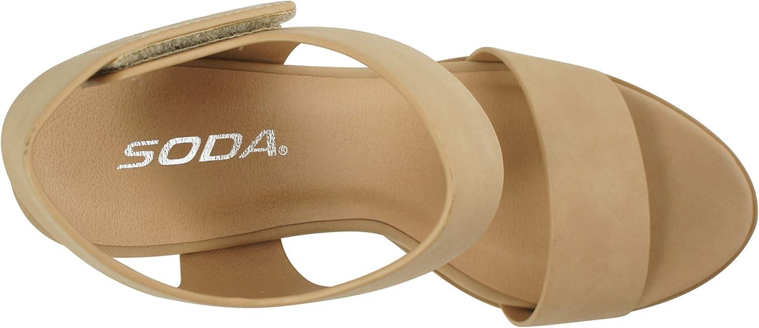 imageSoda WaitA  Women Open Round Toe Chunky Heel Ankle Strap High Heel Dress SandalsNew Natural