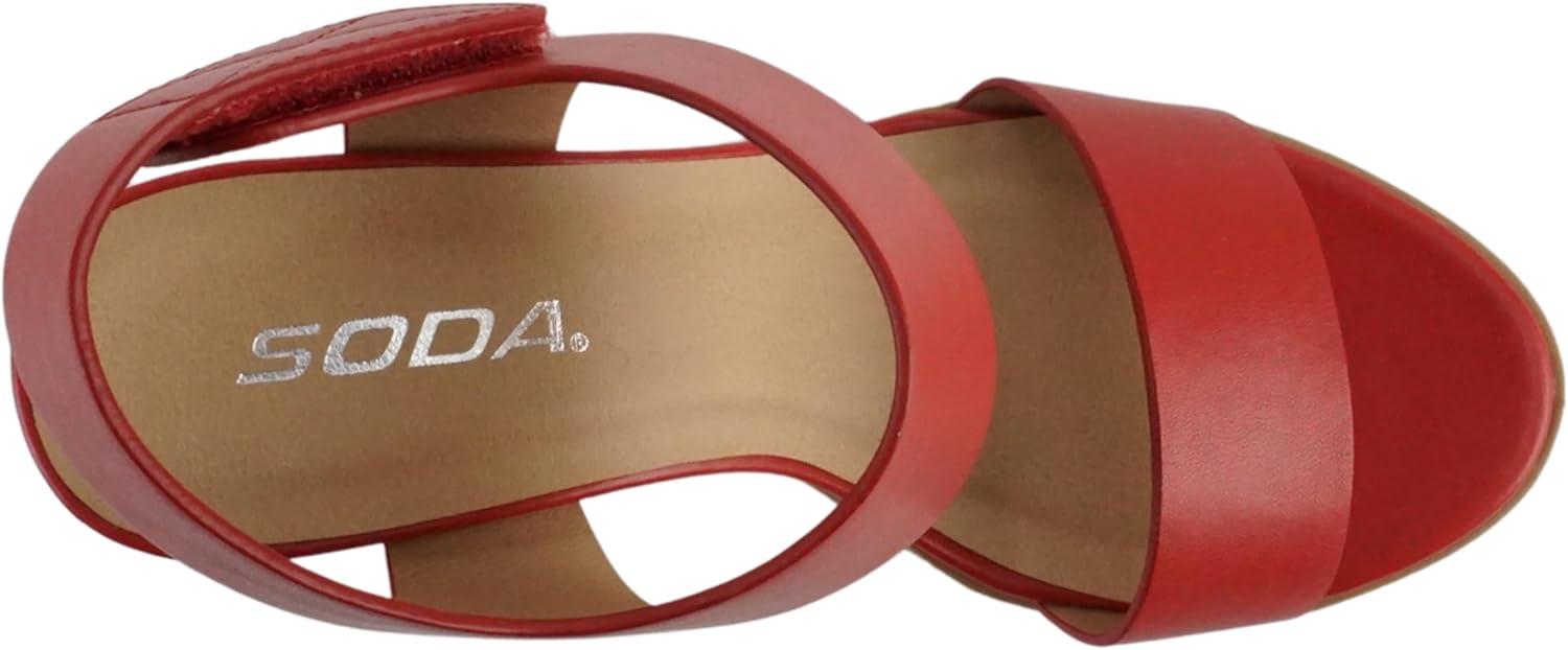 imageSoda WaitA  Women Open Round Toe Chunky Heel Ankle Strap High Heel Dress SandalsRed Pu