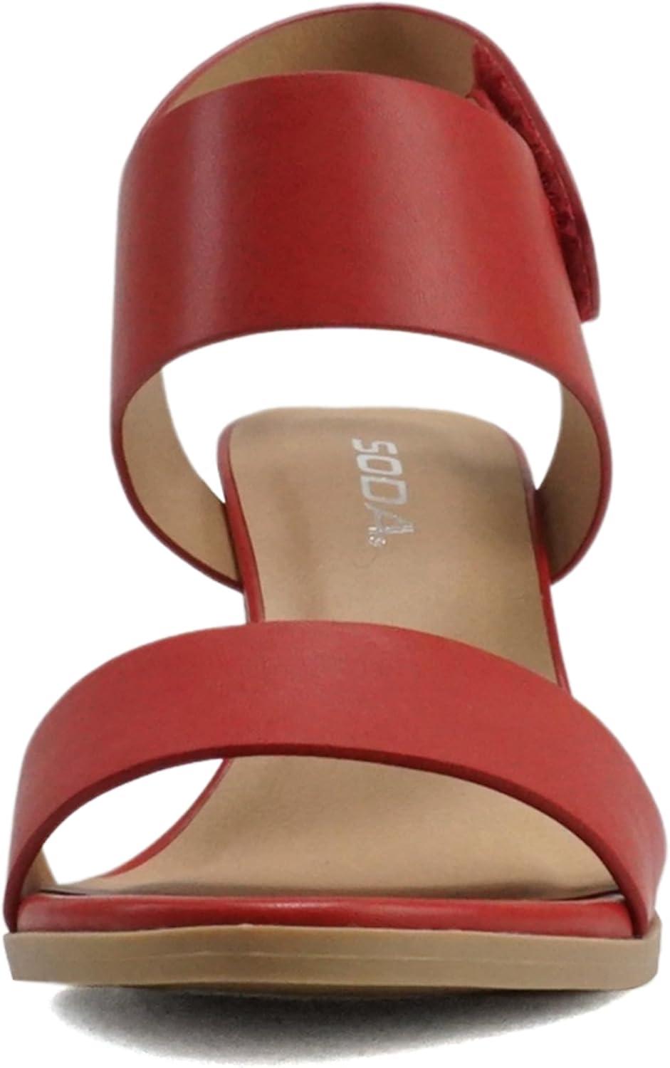 imageSoda WaitA  Women Open Round Toe Chunky Heel Ankle Strap High Heel Dress SandalsRed Pu