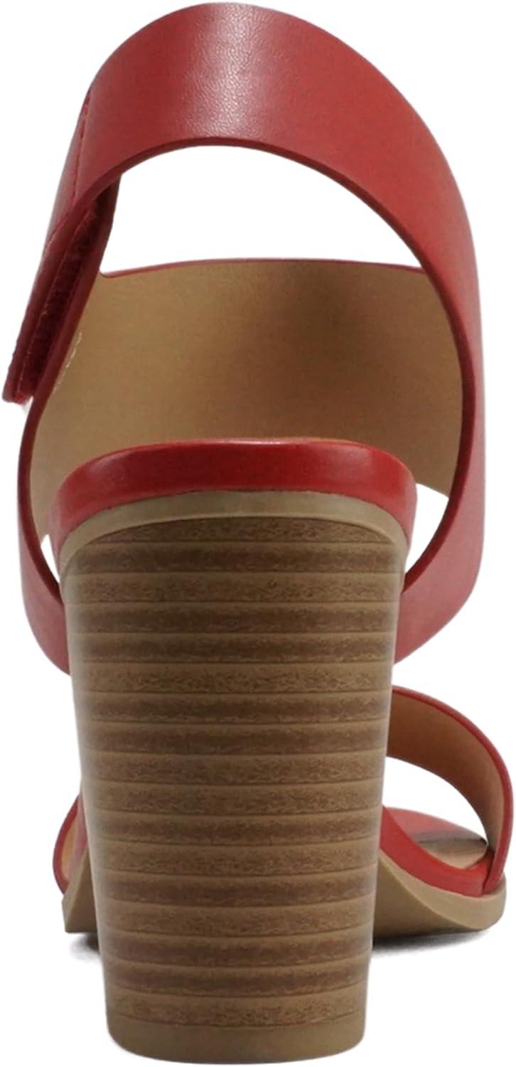 imageSoda WaitA  Women Open Round Toe Chunky Heel Ankle Strap High Heel Dress SandalsRed Pu