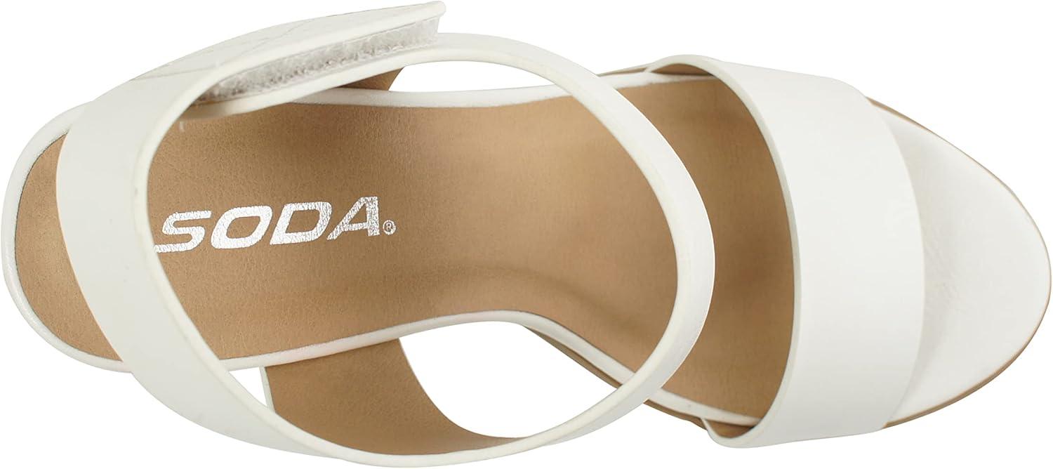 imageSoda WaitA  Women Open Round Toe Chunky Heel Ankle Strap High Heel Dress SandalsWhite Pu
